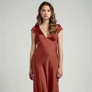 Brand new, unaltered Jenny Yoo Size 8 “Courtney” bridesmaid dress in “Rust”